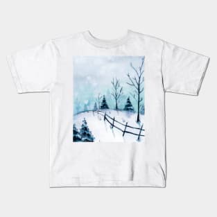 Winter landscape Christmas watercolor Kids T-Shirt